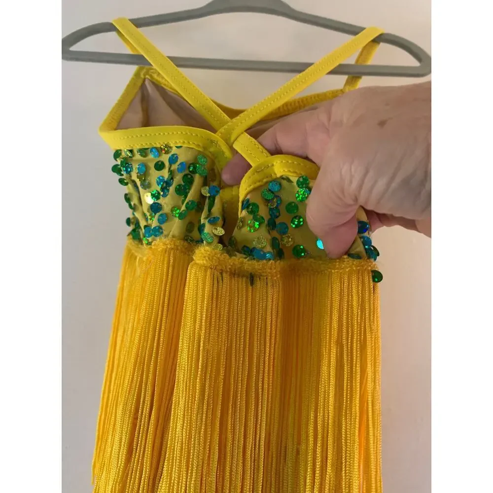 WEISSMAN Girl’s Yellow Sequined Fringe Dance Costume / Size: SC Small 6/6X